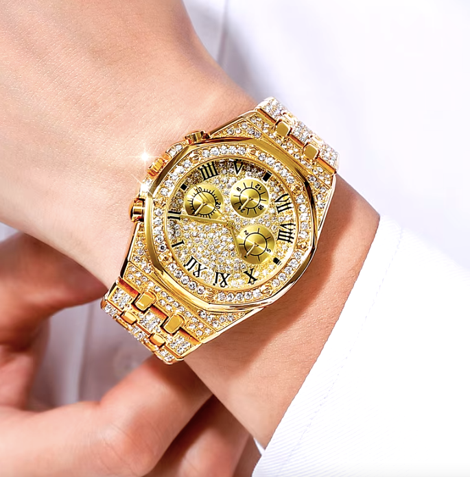 🤩RELOJ + PULSERA CON INCRUSTACIONES TIPO DIAMANTE  DE LUJO💎