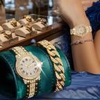 🤩RELOJ + PULSERA CON INCRUSTACIONES TIPO DIAMANTE  DE LUJO💎
