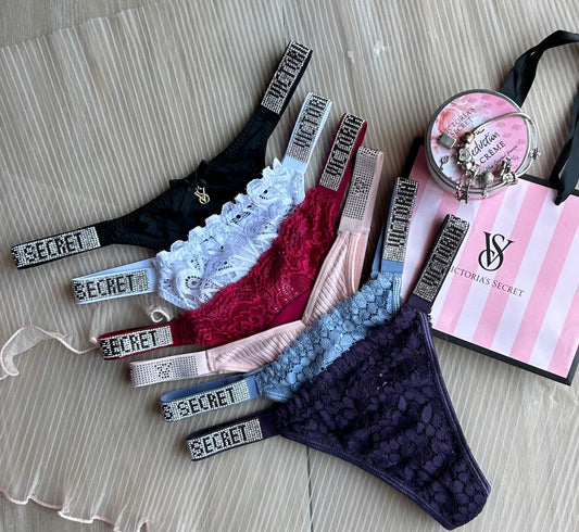 SET X5 TANGAS V'S  DIAMANTADAS (Encaje y Seda fría)🔥